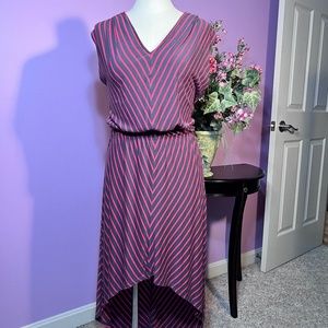 MOSSIMO Asymmetrical Pink/Gray Striped V-Neck Knit Stretchy Dress Sz XS